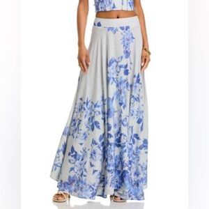 AQUA • NWT $170 Placed Floral Skirt W19”  linen/rayon